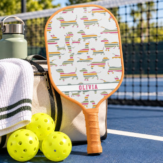 Personalised Wiener Dog, Sausage Dog Colourful Pickleball Paddle