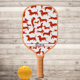 Personalised Wiener Dog, Sausage Dog Retro Pattern Pickleball Paddle