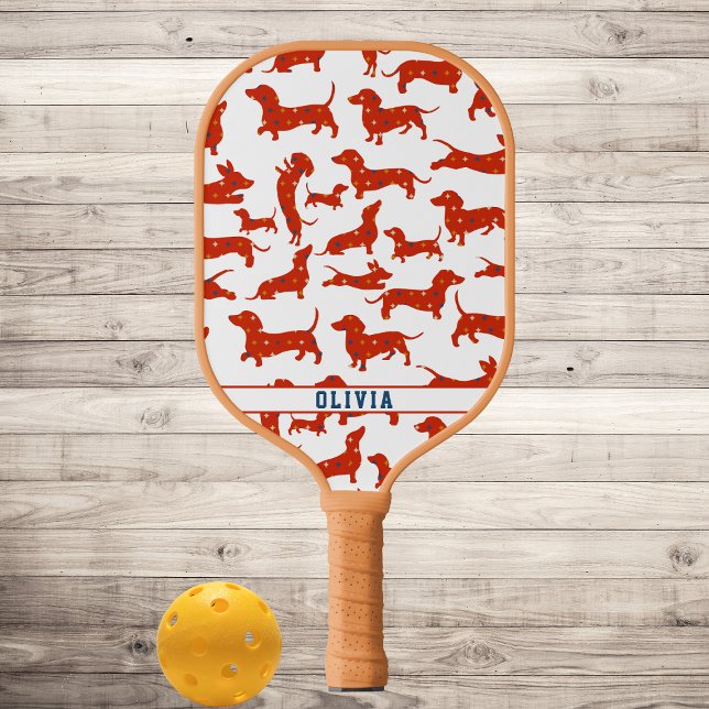 Personalised Wiener Dog, Sausage Dog Retro Pattern Pickleball Paddle (Creator Uploaded)