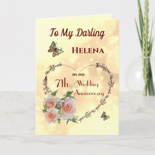 Personalised Wife 7th Anniversary Greeting Card