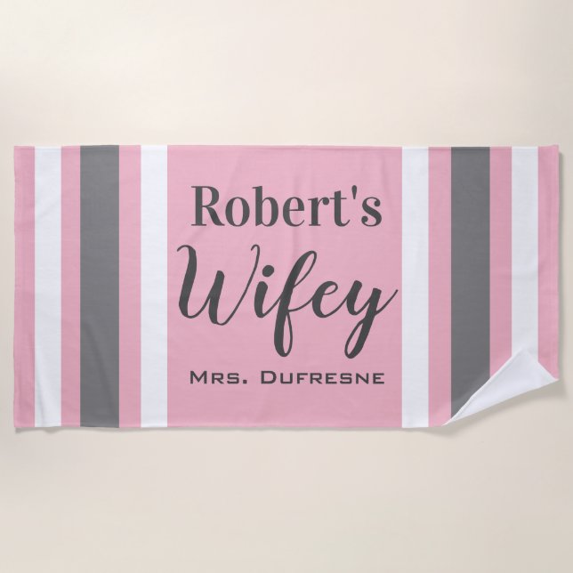 Personalised "Wifey" Newlyweds Beach Towel (Front)