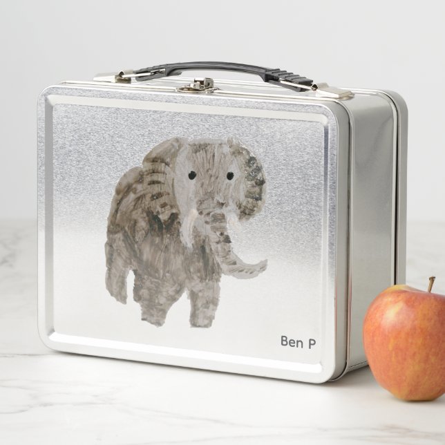 Personalised Wild Animal Grey Elephant Metal Lunch Box (In Situ)