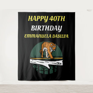 Personalised Wild Cat Tiger On Black Tapestry