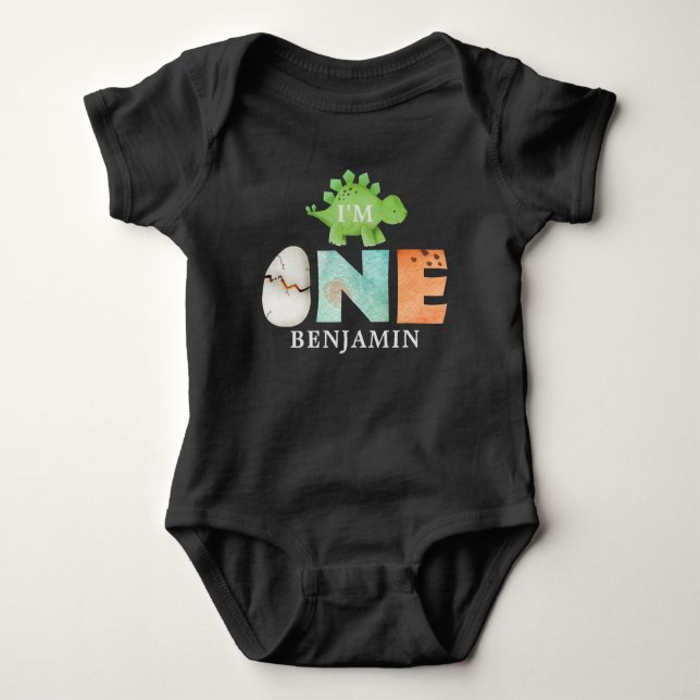 Personalised WILD Dinosaur First Birthday Baby Bod Baby Bodysuit (Front)
