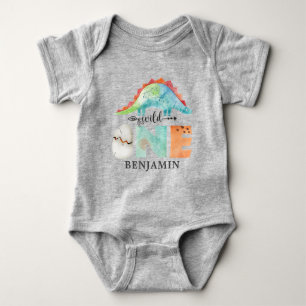 Personalised WILD Dinosaur First Birthday Grey Baby Bodysuit