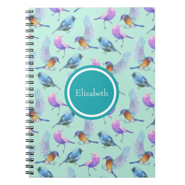 Personalised Wild Exotic Birds Watercolor Pattern Notebook (Front)
