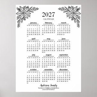 Personalised Wild Flower 2027 Family Calendar Poster