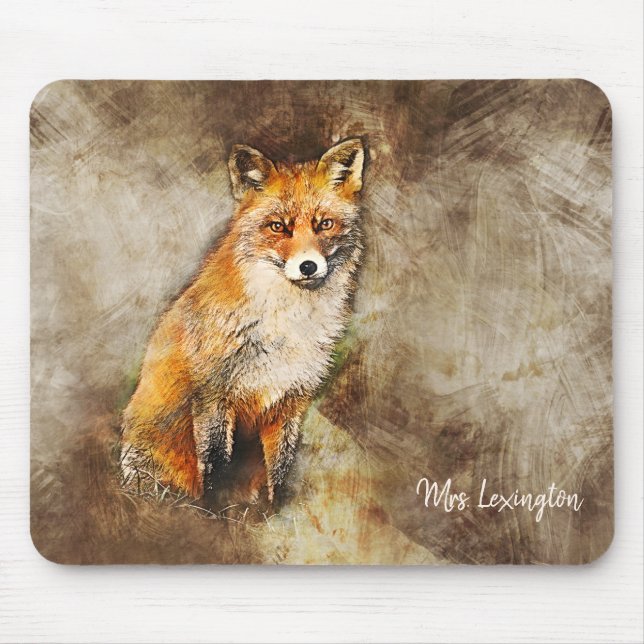 Personalised Wild Fox in Nature Art Mouse Pad (Front)