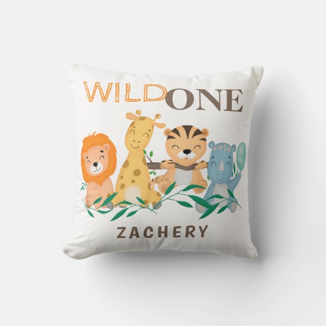 Personalised Wild One 1st First Birthday Baby Cushion (Front)