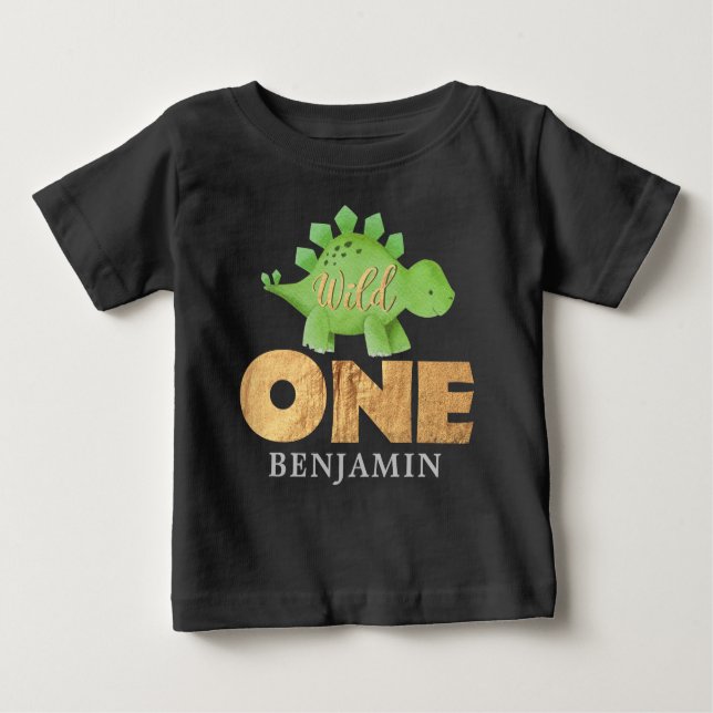 Personalised WILD ONE Dinosaur First Birthday  Bab Baby T-Shirt (Front)