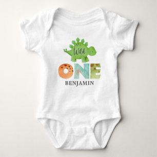 Personalised WILD ONE Dinosaur First Birthday Baby Baby Bodysuit