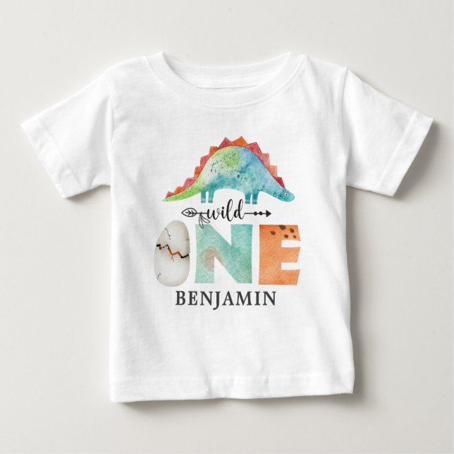 Personalised Wild ONE Dinosaur First Birthday Baby Baby T-Shirt (Front)
