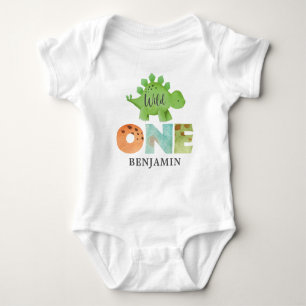 Personalised WILD ONE Dinosaur First Birthday Baby Bodysuit