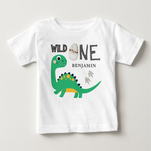 Personalised WILD ONE Dinosaur First Birthday  Baby T-Shirt (Front)