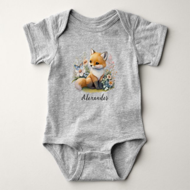 Personalised WILD ONE First Forest Fox Baby Bodysu Baby Bodysuit (Front)