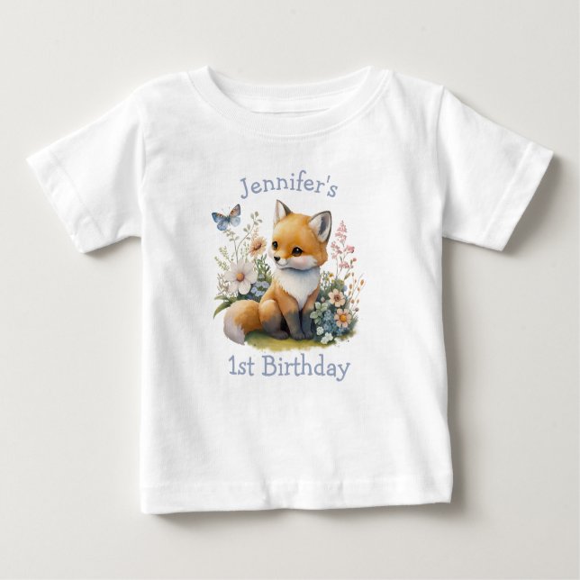 Personalised WILD ONE First Forest Fox Baby T-Shirt (Front)