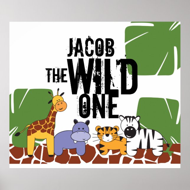 Personalised Wild One Poster, Safari Animals Poster (Front)