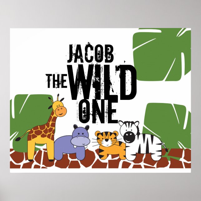 Personalised Wild One Poster, Safari Animals Poster (Front)