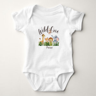 Personalised Wild One Safari  First Birthday Baby  Baby Bodysuit