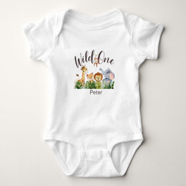 Personalised Wild One Safari  First Birthday Baby  Baby Bodysuit (Front)