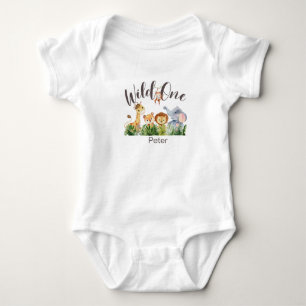 Personalised Wild One Safari  First Birthday Baby  Bodysuit