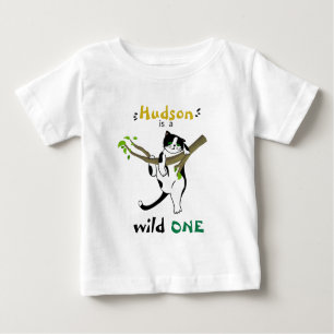 Personalised Wild One Tuxedo Kitty 1st Birthday Baby T-Shirt