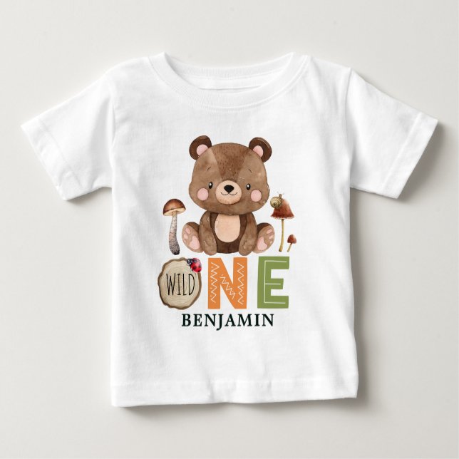 Personalised WILD ONE Woodland First Birthday Baby Baby T-Shirt (Front)