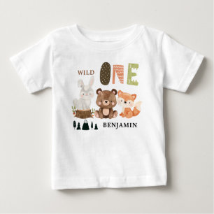 Personalised WILD ONE Woodland First Birthday  Baby T-Shirt