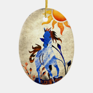 Personalised Wild Pony with Sun Horse Christmas Ceramic Ornament