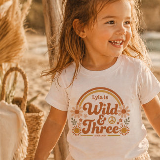 Personalised Wild Three Birthday Shirt Girl Retro