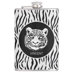 Personalised Wild Tiger Face on Tiger Skin Pattern Hip Flask
