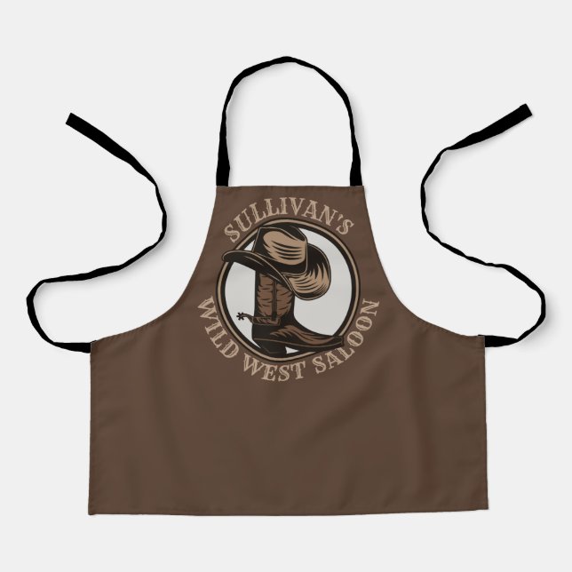 Personalised Wild West Saloon Western Cowboy Boots Apron (Front)