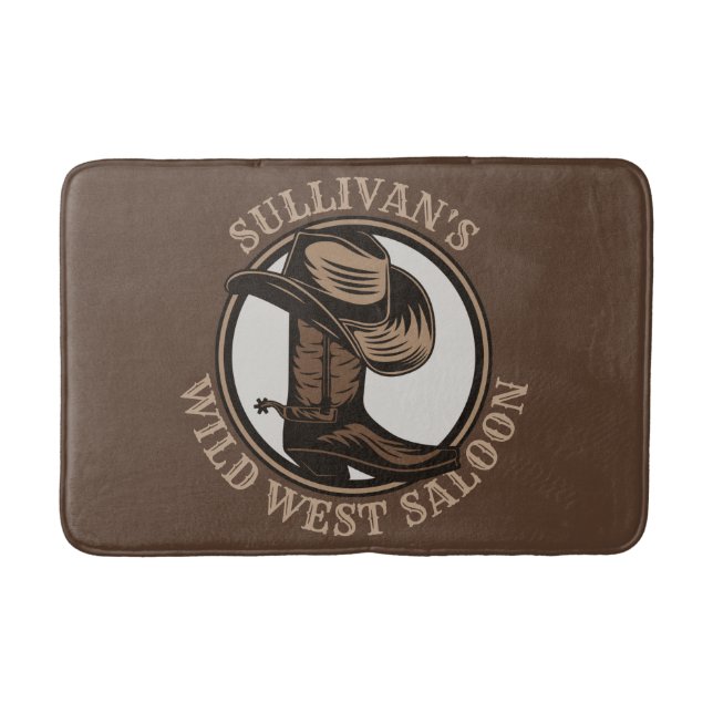 Personalised Wild West Saloon Western Cowboy Boots Bath Mat (Front)