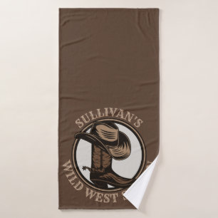 Personalised Wild West Saloon Western Cowboy Boots Bath Towel Set