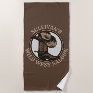 Personalised Wild West Saloon Western Cowboy Boots Beach Towel