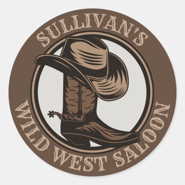 Personalised Wild West Saloon Western Cowboy Boots Classic Round Sticker (Front)