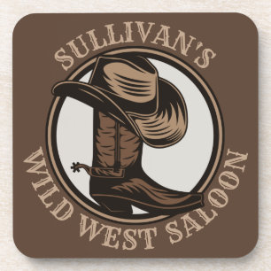 Personalised Wild West Saloon Western Cowboy Boots Coaster