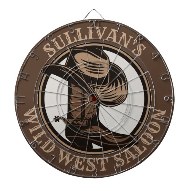 Personalised Wild West Saloon Western Cowboy Boots Dartboard (Front)