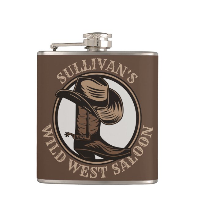 Personalised Wild West Saloon Western Cowboy Boots Hip Flask (Front)