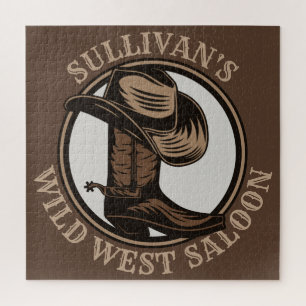 Personalised Wild West Saloon Western Cowboy Boots Jigsaw Puzzle