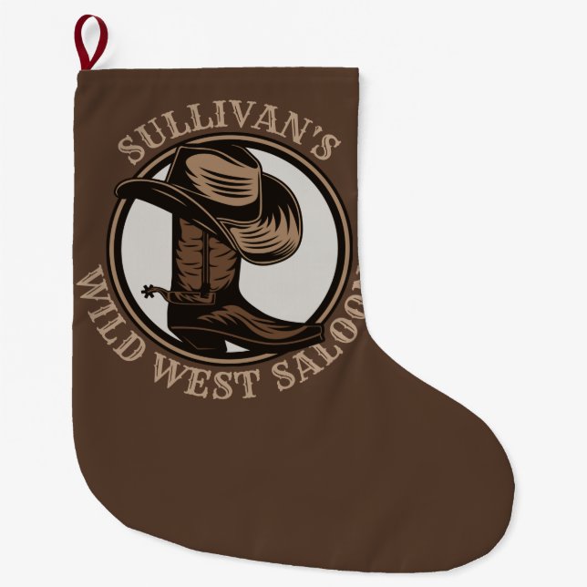 Personalised Wild West Saloon Western Cowboy Boots Large Christmas Stocking (Front)