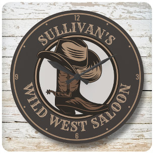 Personalised Wild West Saloon Western Cowboy Boots Large Clock