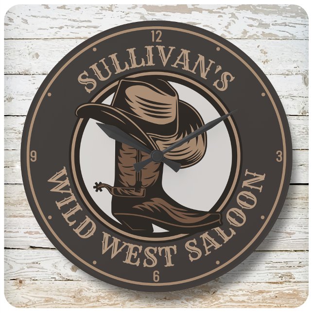 Personalised Wild West Saloon Western Cowboy Boots Large Clock (Creator Uploaded)