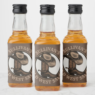 Personalised Wild West Saloon Western Cowboy Boots Liquor Bottle Label