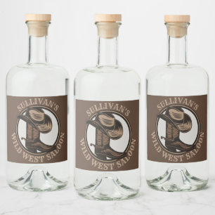 Personalised Wild West Saloon Western Cowboy Boots Liquor Bottle Label