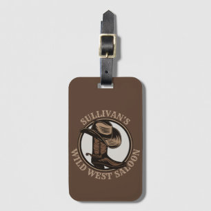 Personalised Wild West Saloon Western Cowboy Boots Luggage Tag