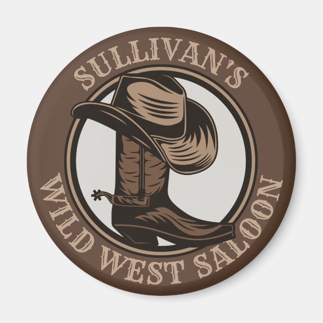 Personalised Wild West Saloon Western Cowboy Boots Magnet (Front)