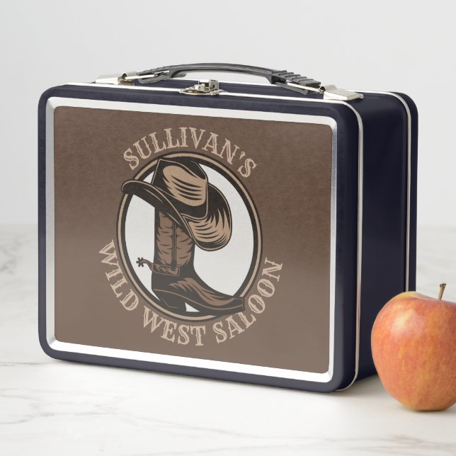 Personalised Wild West Saloon Western Cowboy Boots Metal Lunch Box (In Situ)
