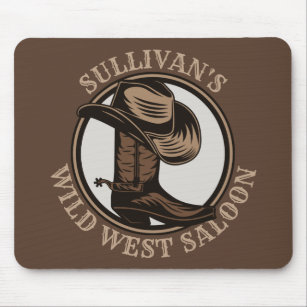 Personalised Wild West Saloon Western Cowboy Boots Mouse Pad