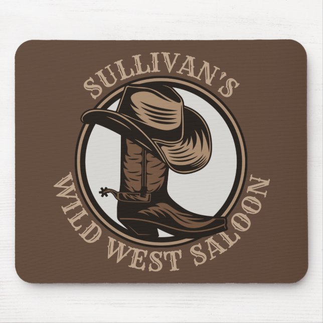 Personalised Wild West Saloon Western Cowboy Boots Mouse Pad (Front)